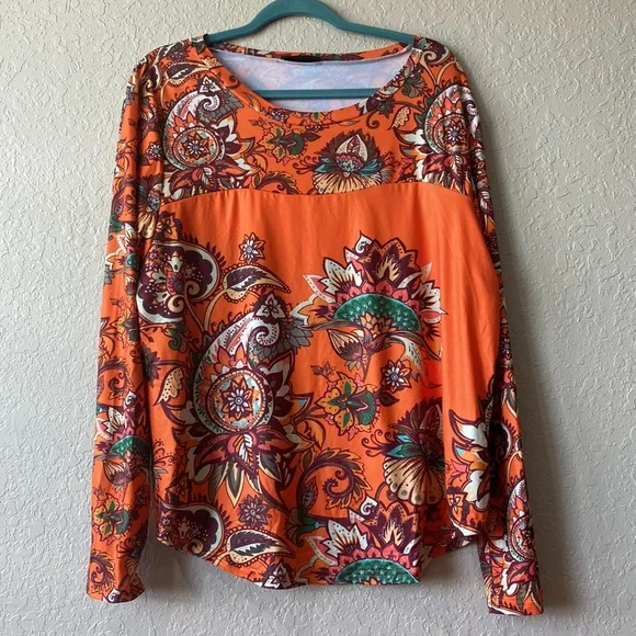 NWOT Orange Floral Scoop Neck Top - Picture 3 of 10